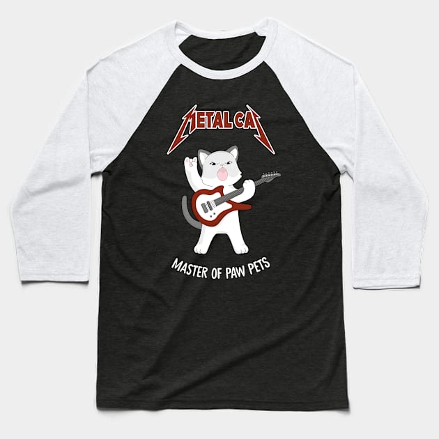 Metal Cat Baseball T-Shirt by RetroDivision